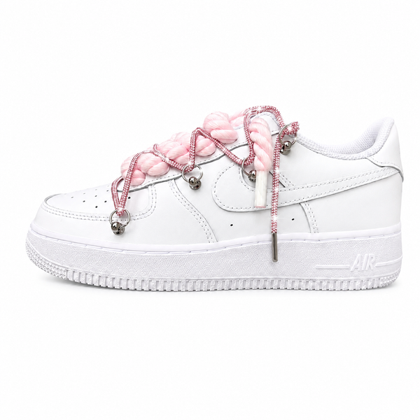NIKE AIR FORCE 1 LOW 07 WHITE STRAWBERRY MILKSHAKE DOUBLE ROPE LACES