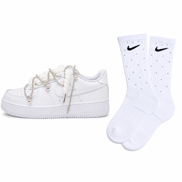 NIKE AIR FORCE 1 CUSTOM CRYSTAL DOUBLE ROPE LACES + CRYSTAL ZOKNI