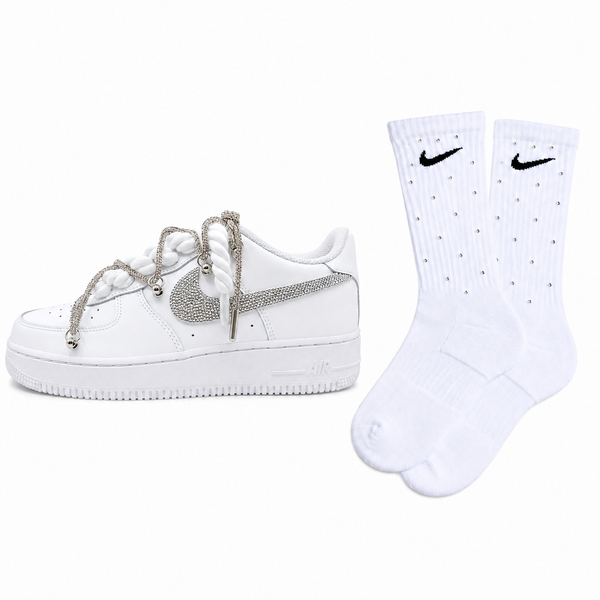 NIKE AIR FORCE 1 CUSTOM CSILLÁM CRYSTAL DOUBLE ROPE LACES + CRYSTAL ZOKNI