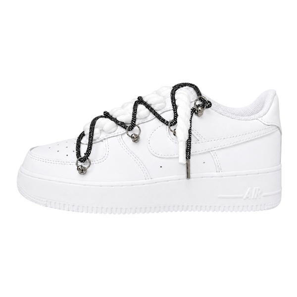 NIKE AIR FORCE 1 LOW 07 WHITE BLACK DOUBLE ROPE LACES