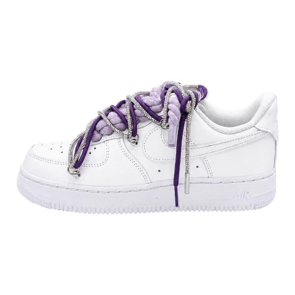 NIKE AIR FORCE 1 LOW 07 WHITE GRAPE CRYSTAL TRIPLE ROPE LACES