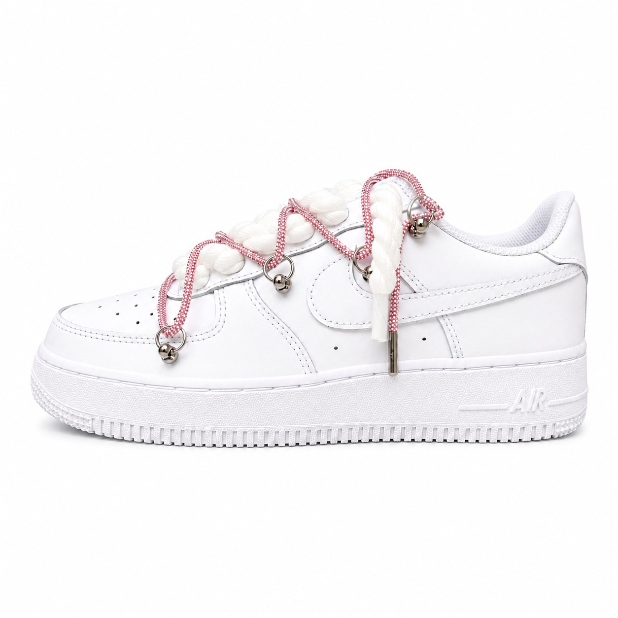 NIKE AIR FORCE 1 LOW 07 WHITE PINK DOUBLE ROPE LACES