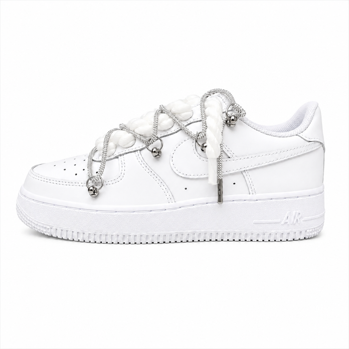 NIKE AIR FORCE 1 LOW 07 WHITE CRYSTAL DOUBLE ROPE LACES