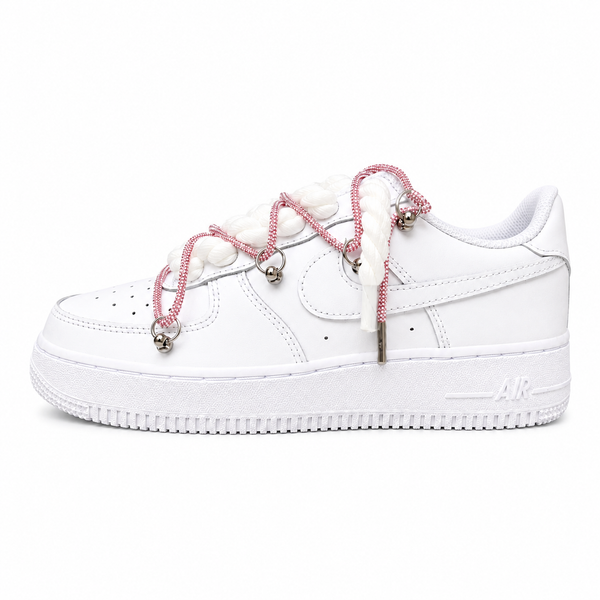 NIKE AIR FORCE 1 LOW 07 WHITE PINK CRYSTAL DOUBLE ROPE LACES