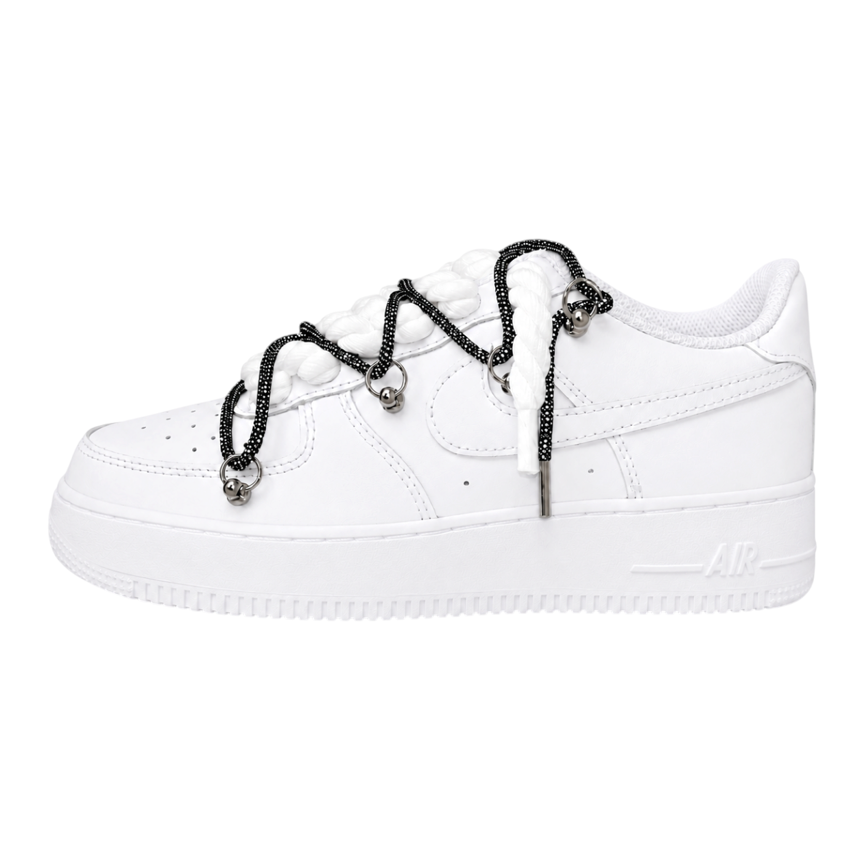 NIKE AIR FORCE 1 LOW 07 WHITE BLACK DOUBLE ROPE LACES