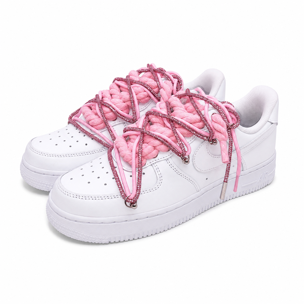 NIKE AIR FORCE 1 LOW 07 WHITE PINK CRYSTAL TRIPLE ROPE LACES
