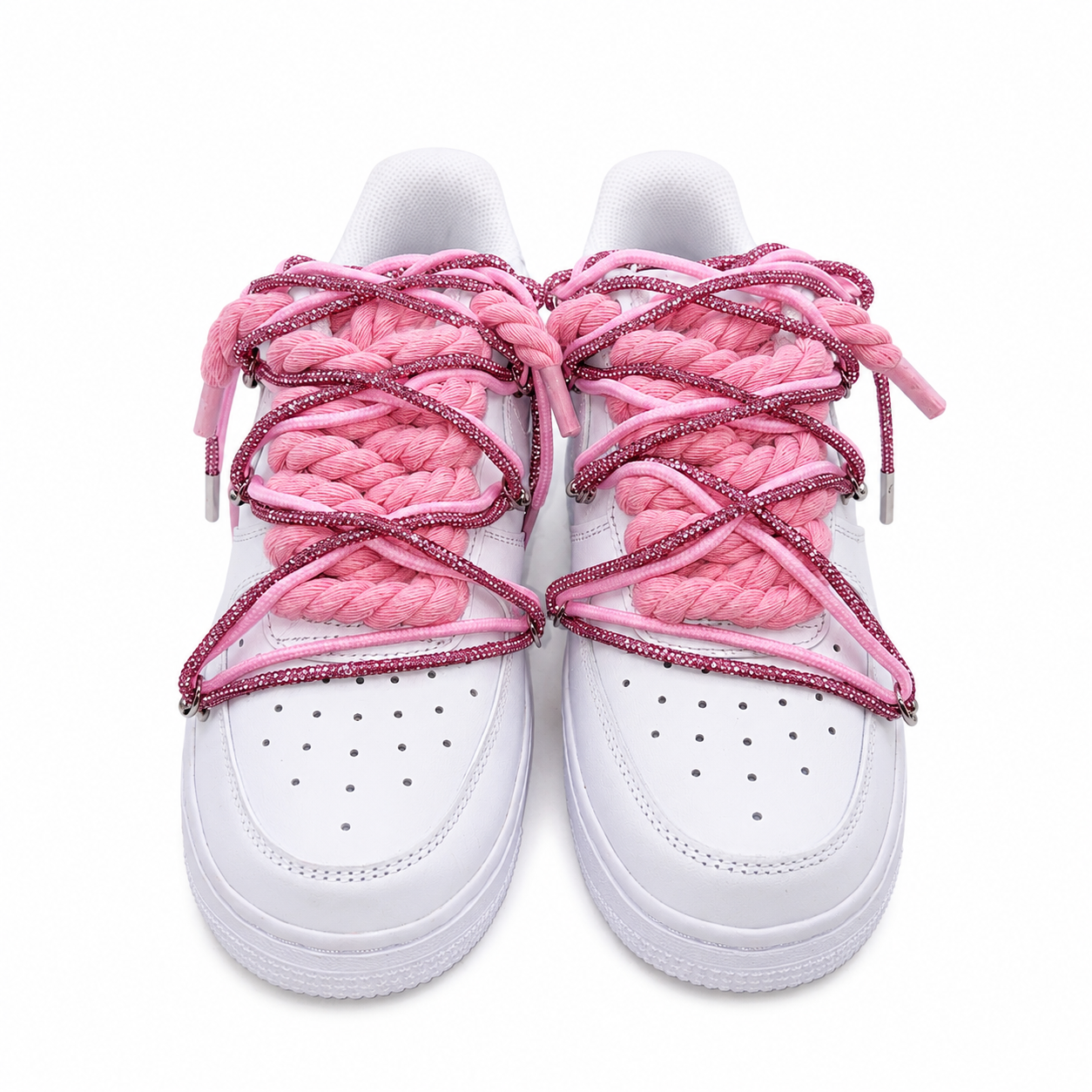 NIKE AIR FORCE 1 LOW 07 WHITE PINK CRYSTAL TRIPLE ROPE LACES
