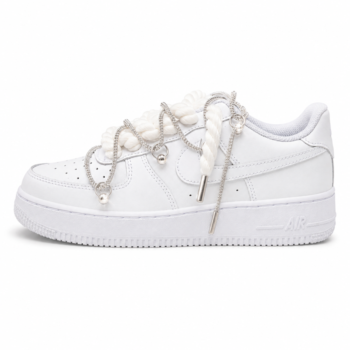 NIKE AIR FORCE 1 LOW 07 WHITE CRYSTAL DOUBLE ROPE LACES