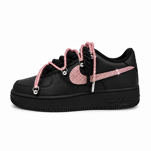 NIKE AIR FORCE 1 LOW 07 BLACK CSILLÁM PINK CRYSTAL DOUBLE ROPE LACES