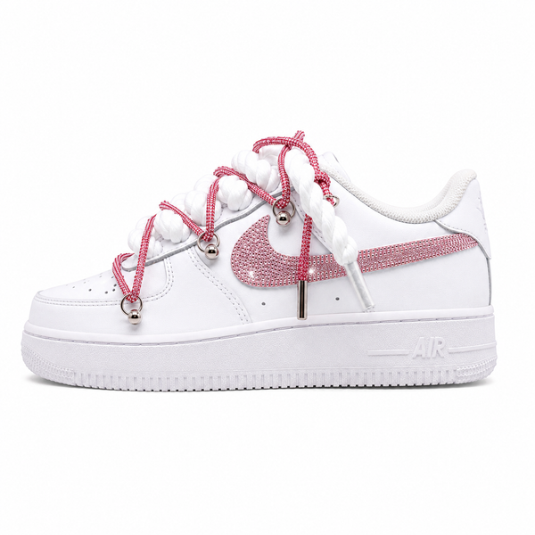 NIKE AIR FORCE 1 LOW 07 PINK CSILLÁM CRYSTAL DOUBLE ROPE LACES