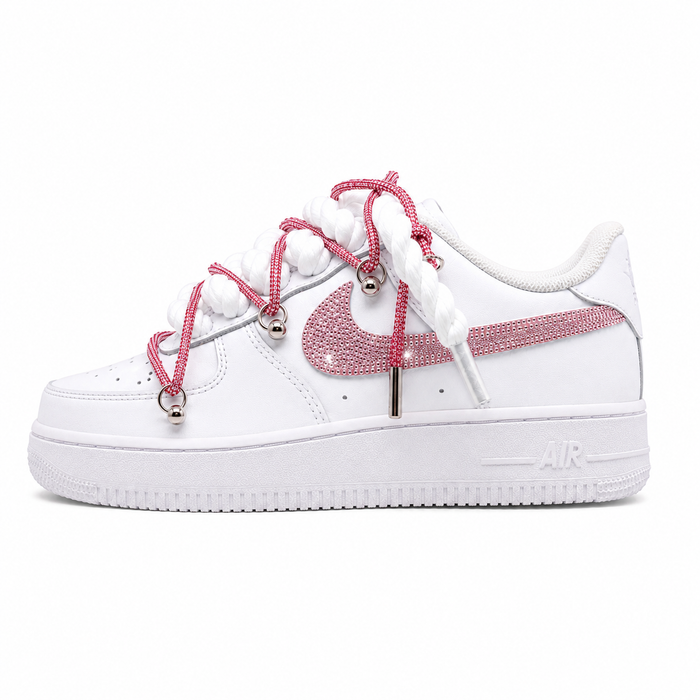 NIKE AIR FORCE 1 LOW 07 PINK CSILLÁM CRYSTAL DOUBLE ROPE LACES