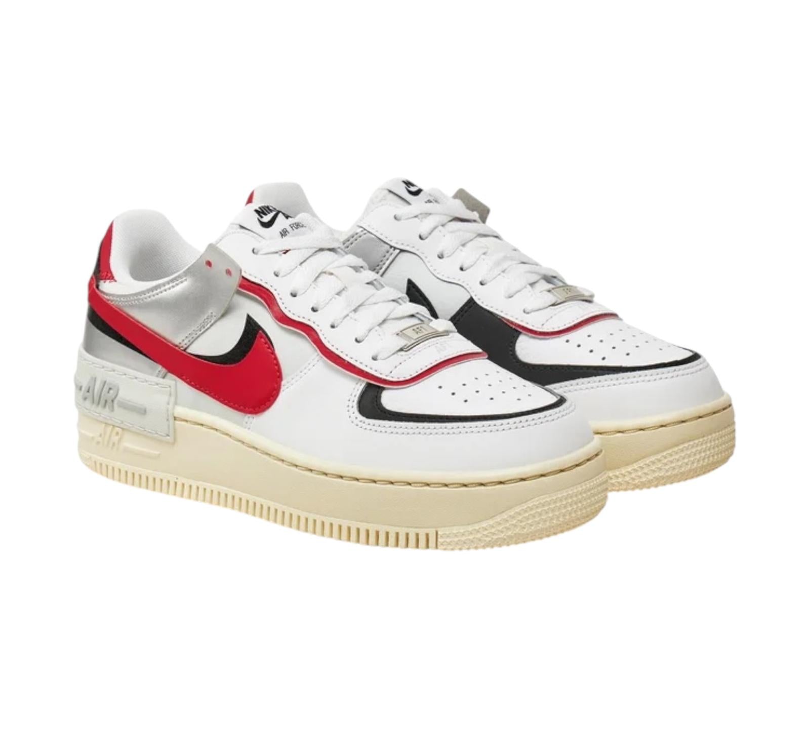 NIKE AIR FORCE 1 LOW SHADOW WHITE SILVER GYM RED