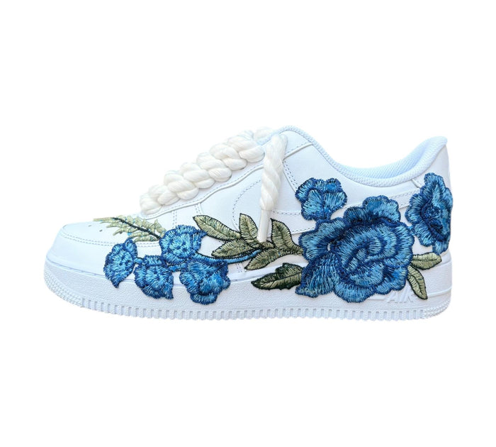 NIKE AIR FORCE 1 LOW 07 WHITE BLUE ROSE ROPE LACES