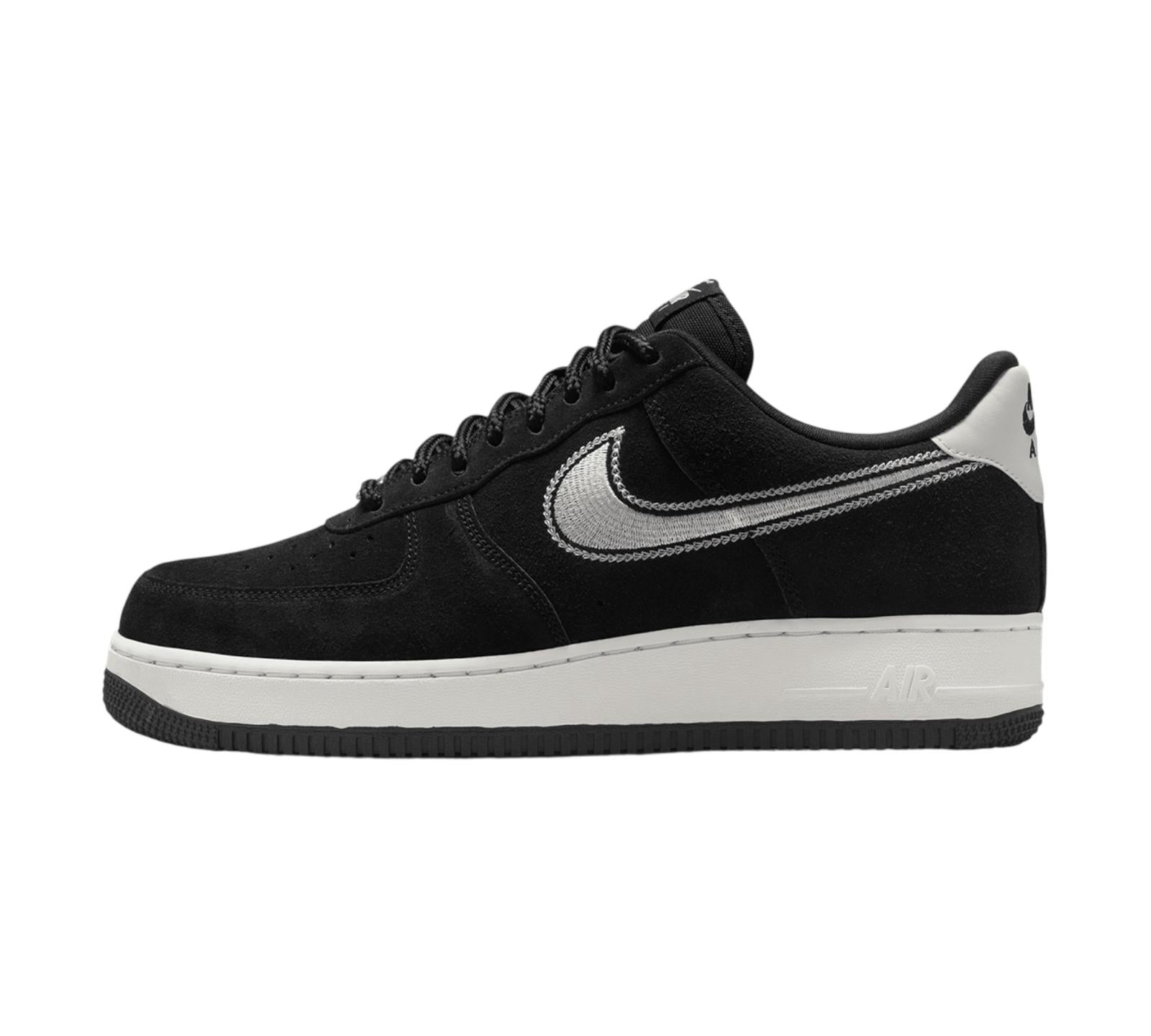 NIKE AIR FORCE 1 LOW '07 LV8 BLACK SAIL EMBROIDERED SWOOSH