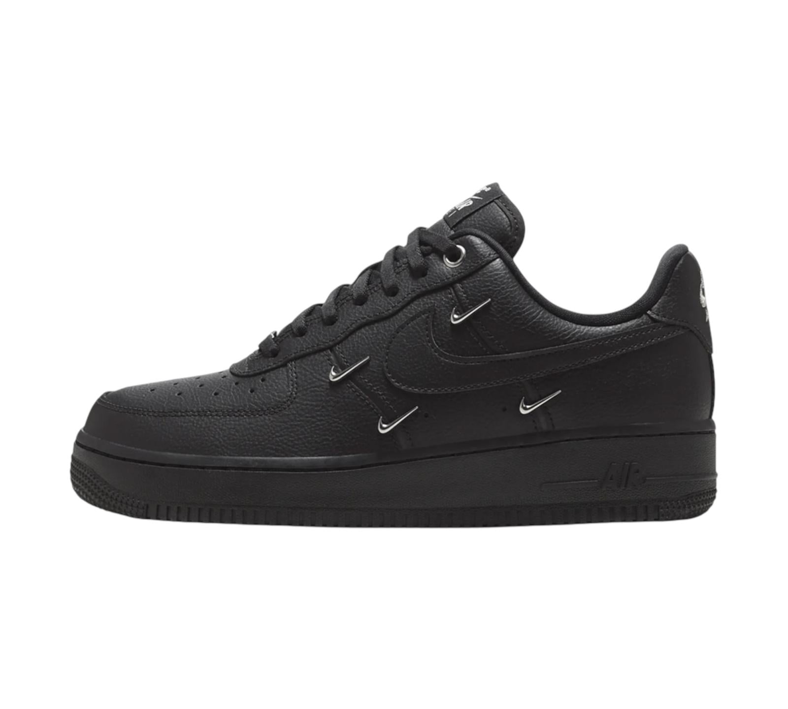 NIKE AIR FORCE 1 LOW '07 LX BLACK SILVER MINI SWOOSH