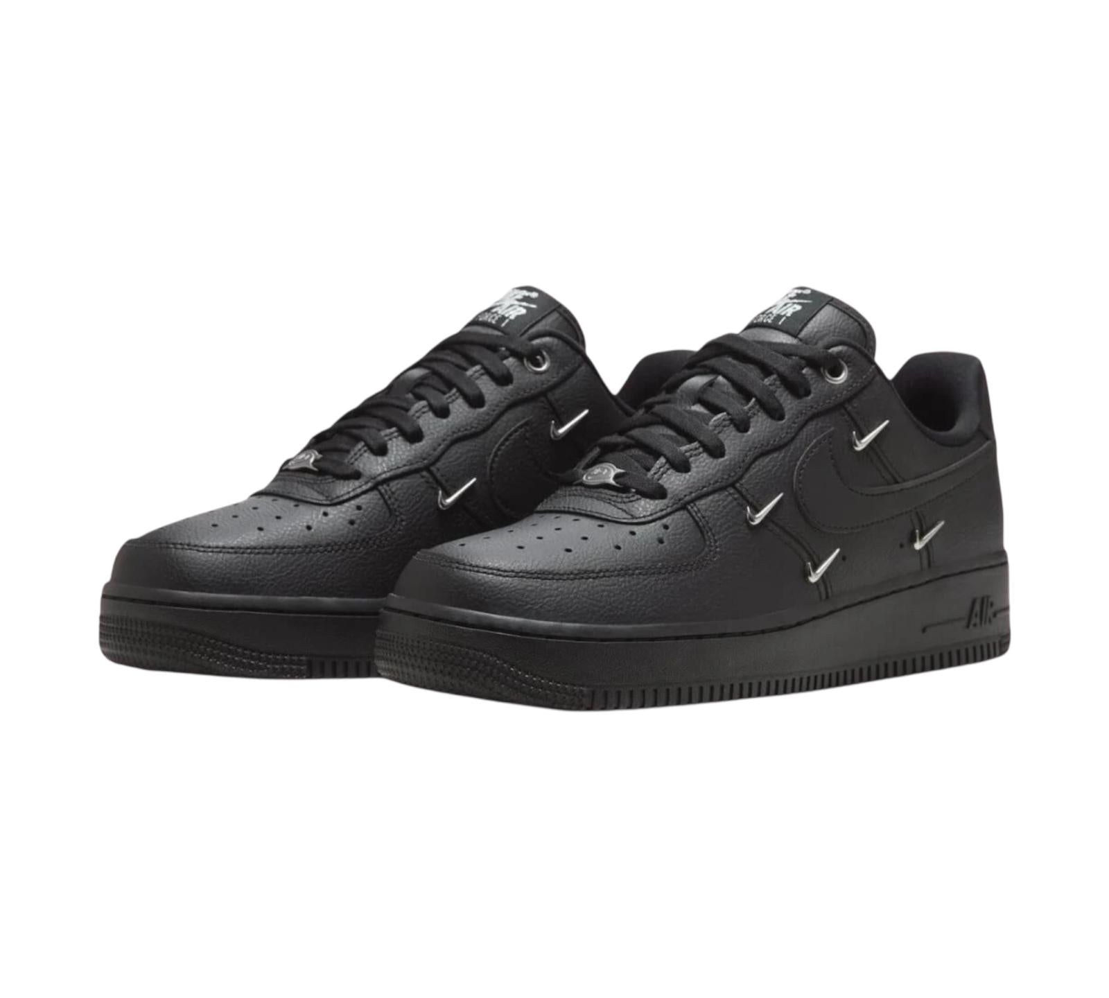 NIKE AIR FORCE 1 LOW '07 LX BLACK SILVER MINI SWOOSH