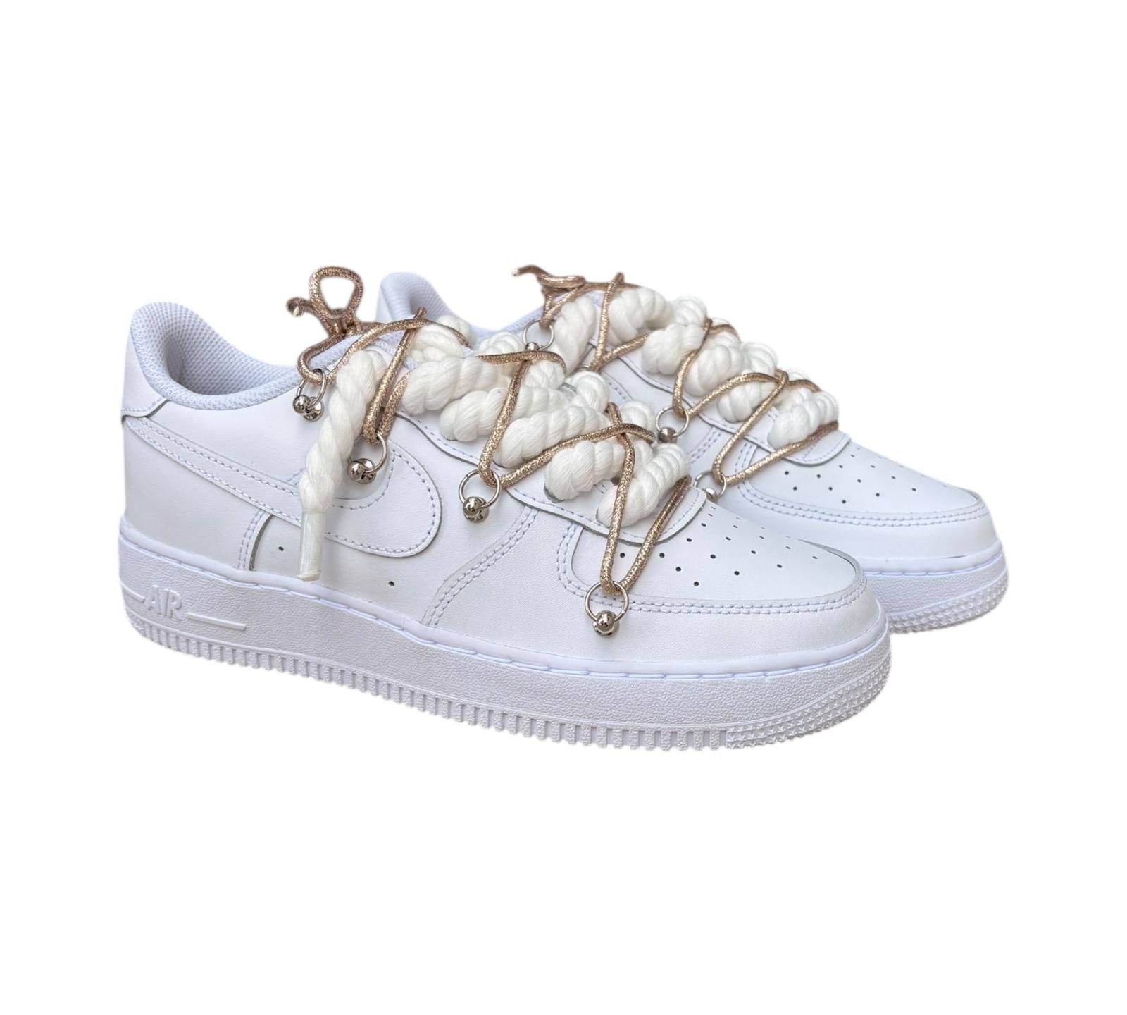 NIKE AIR FORCE 1 LOW 07 WHITE CHAMPAGNE DOUBLE ROPE LACES