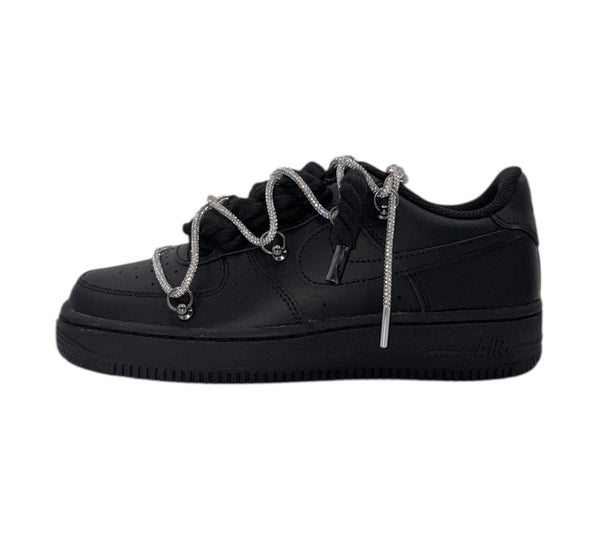 NIKE AIR FORCE 1 LOW 07 BLACK CRYSTAL DOUBLE ROPE LACES