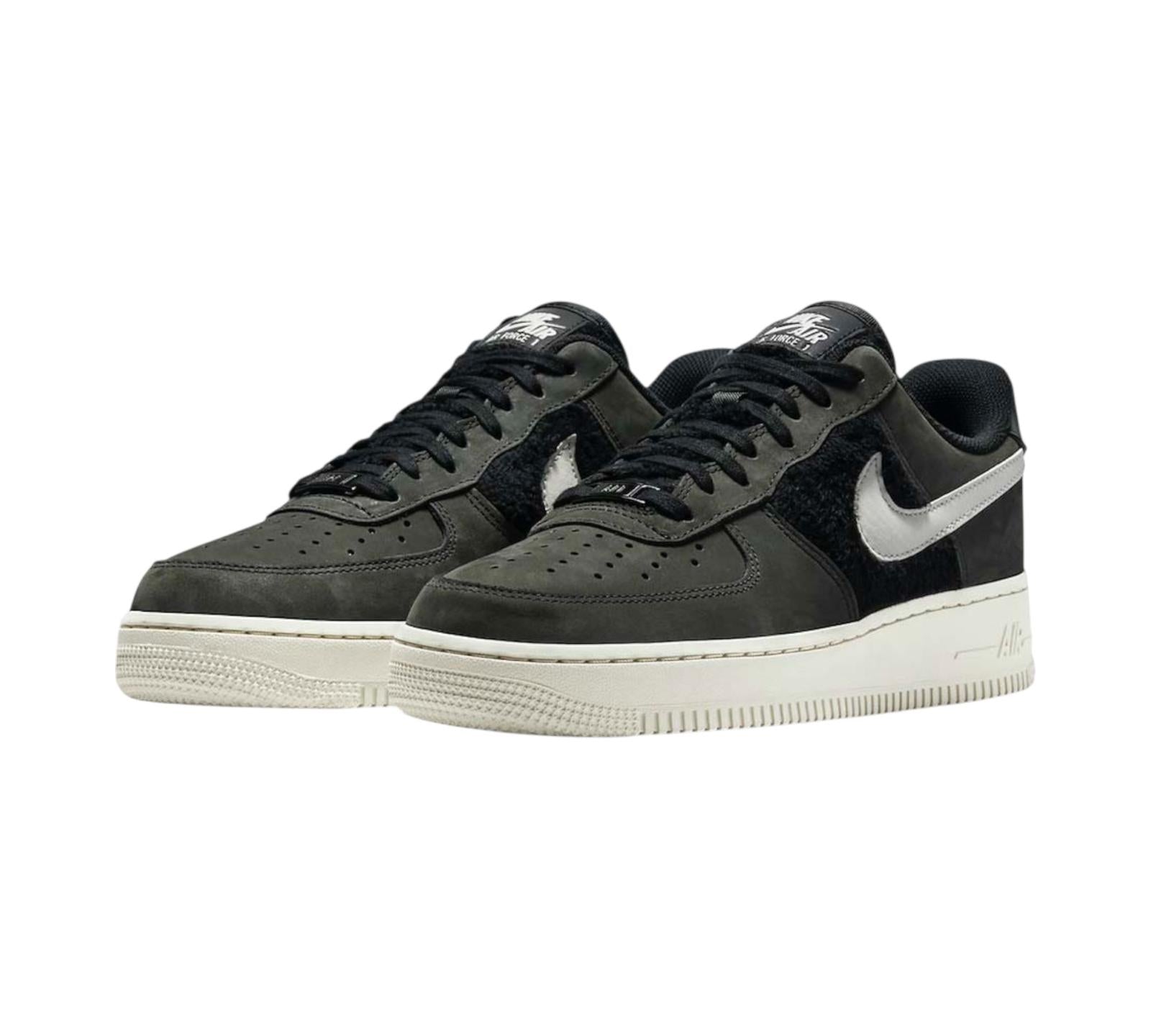 M NIKE AIR FORCE 1 LOW BLACK LIGHT BONE FAUX FUR