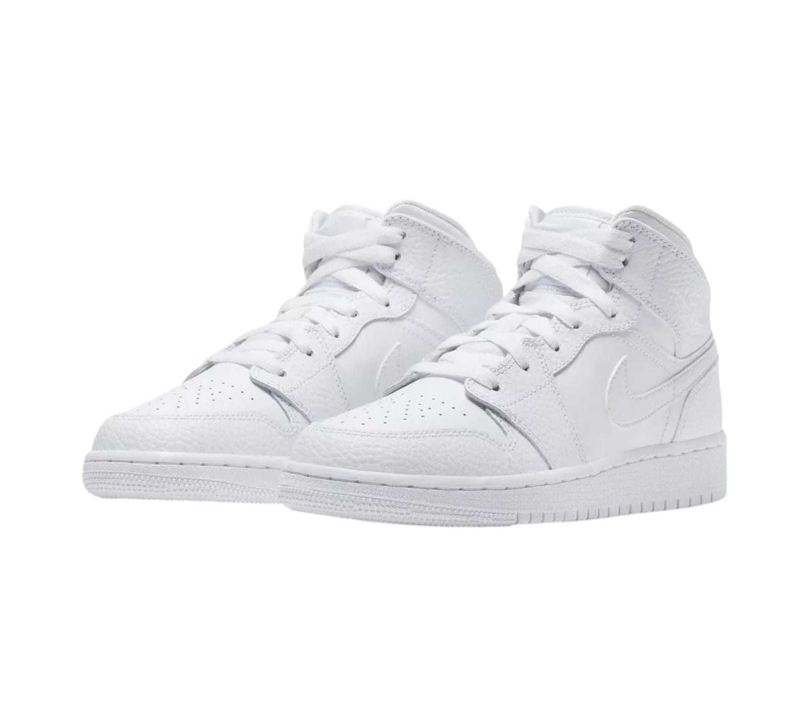 JORDAN 1 MID TRIPLE WHITE TUMBLED LEATHER