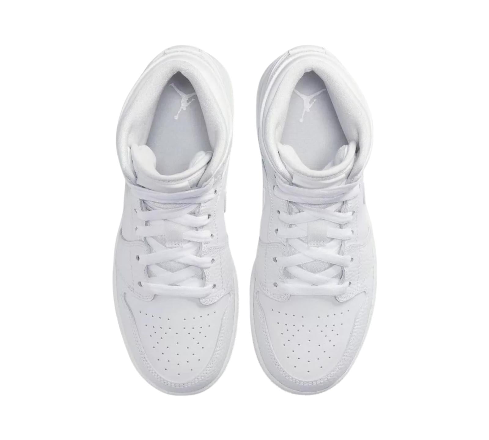 JORDAN 1 MID TRIPLE WHITE TUMBLED LEATHER