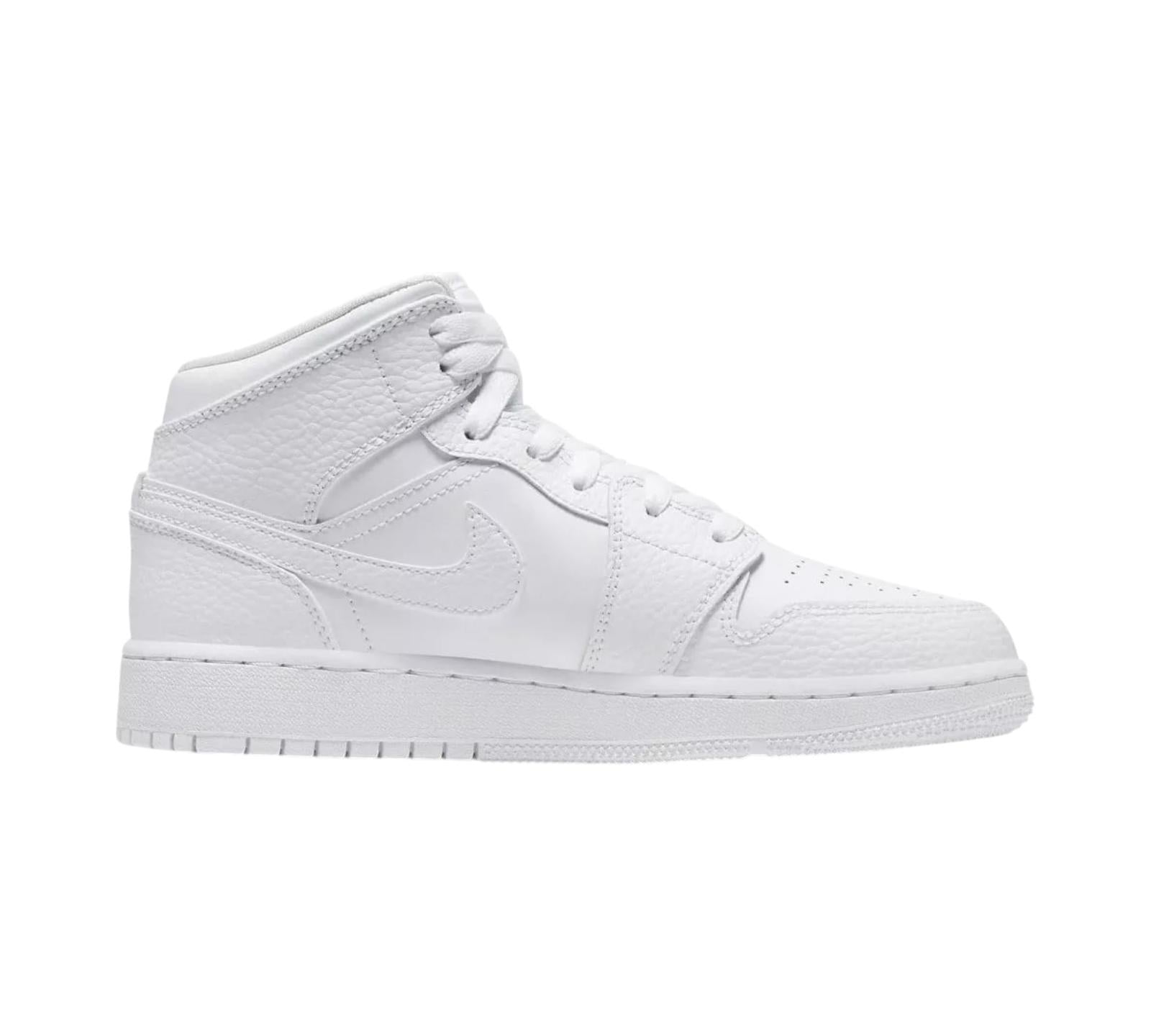 JORDAN 1 MID TRIPLE WHITE TUMBLED LEATHER