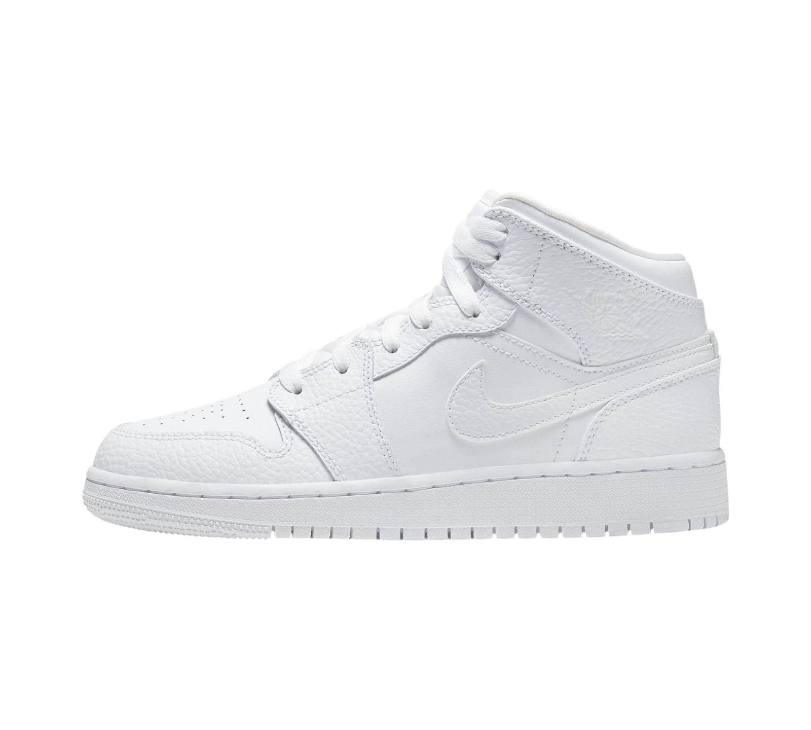 JORDAN 1 MID TRIPLE WHITE TUMBLED LEATHER