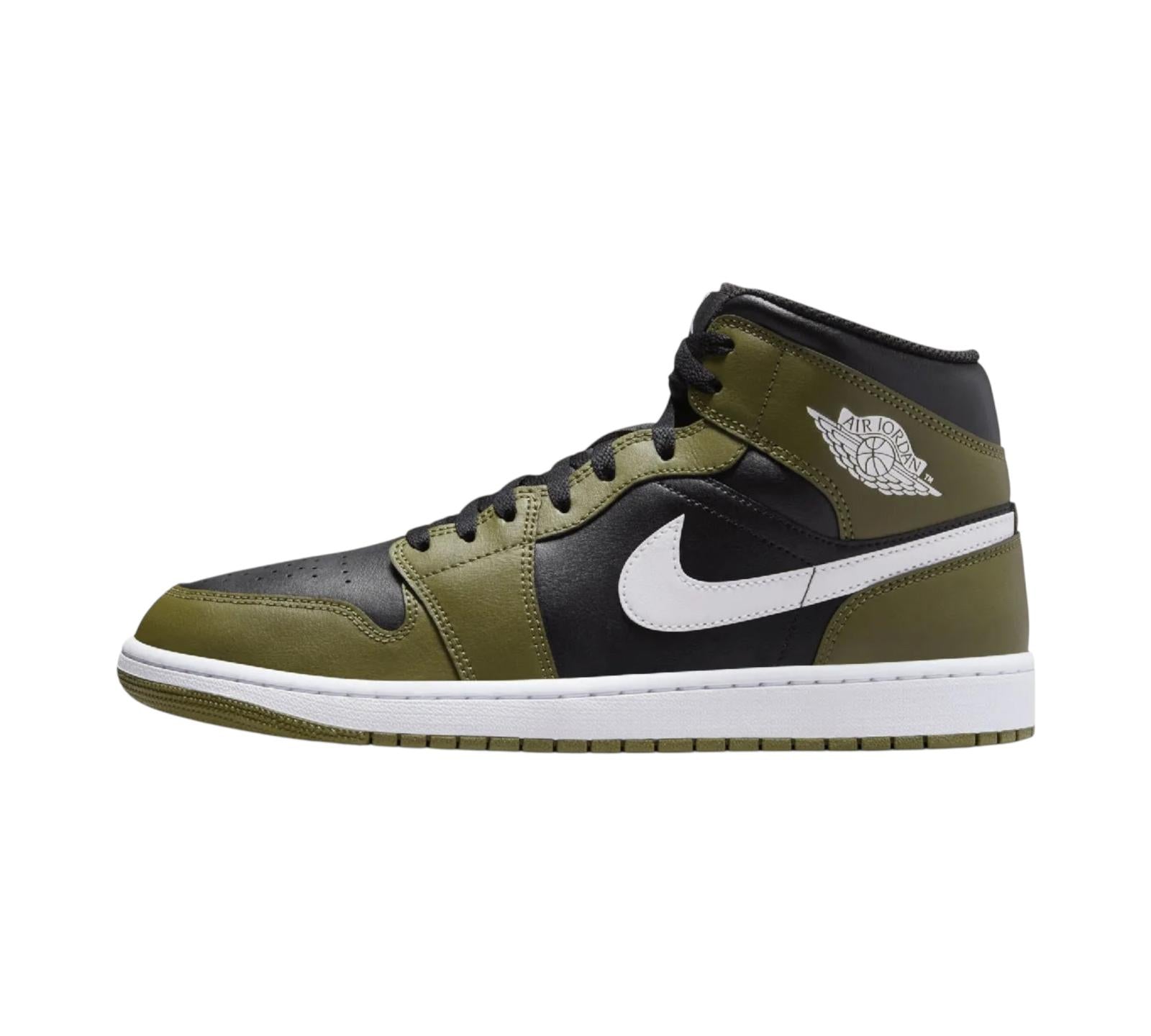 JORDAN 1 MID BLACK WHITE OLIVE