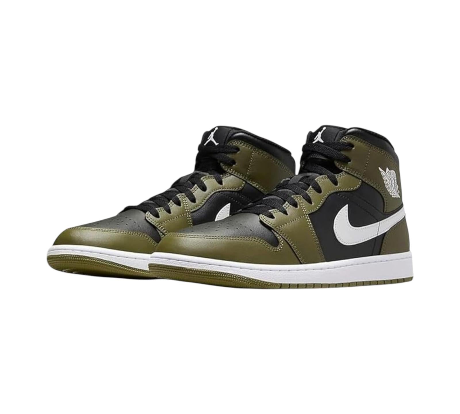 JORDAN 1 MID BLACK WHITE OLIVE
