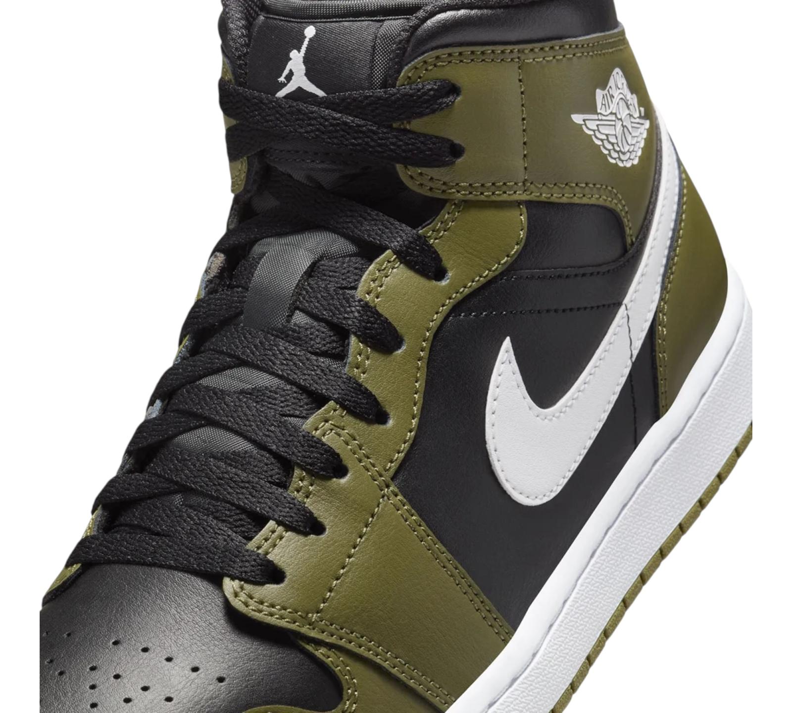 JORDAN 1 MID BLACK WHITE OLIVE