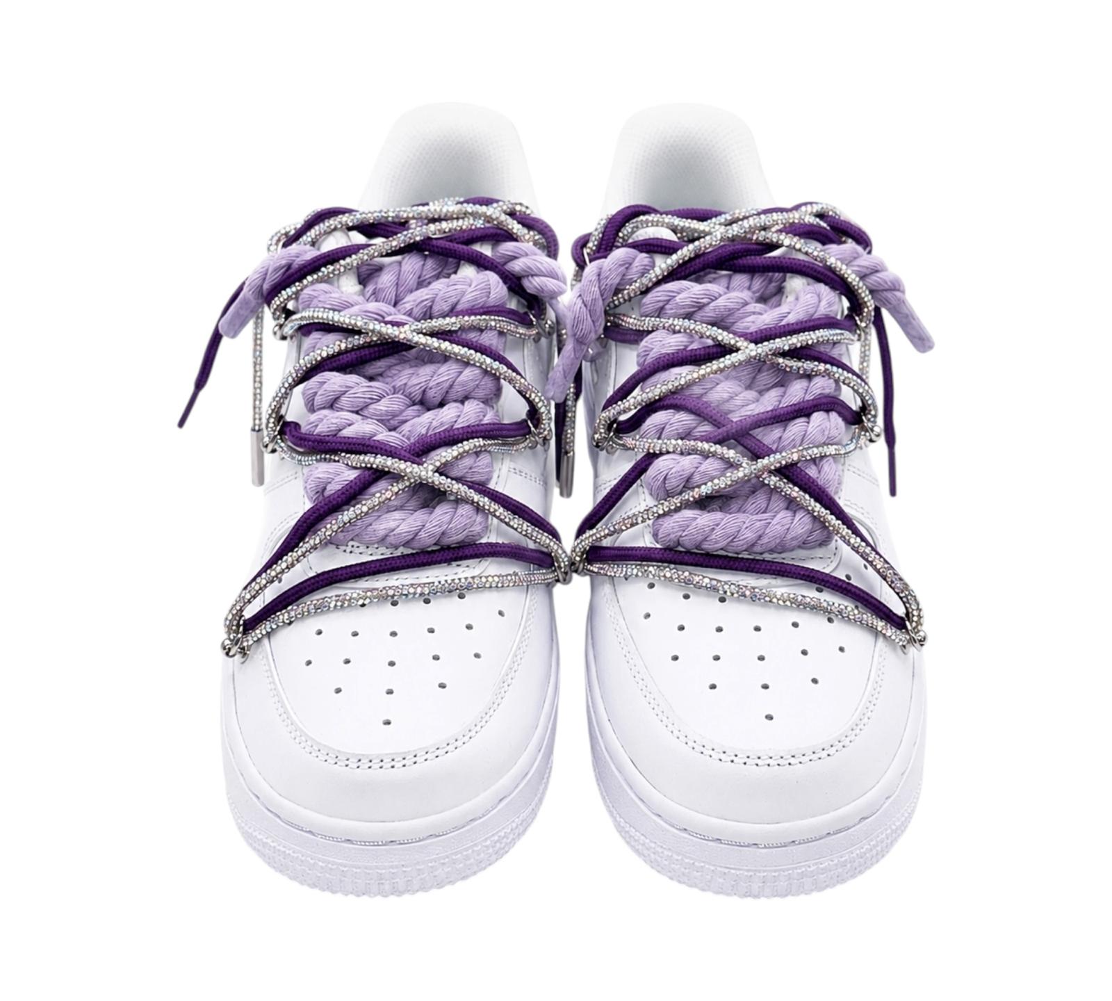 NIKE AIR FORCE 1 LOW 07 WHITE GRAPE CRYSTAL TRIPLE ROPE LACES