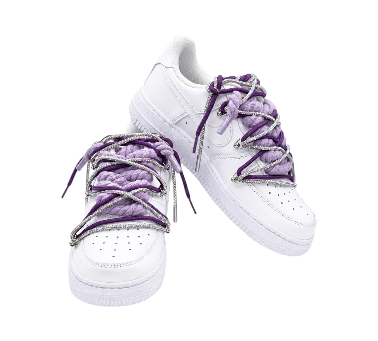 NIKE AIR FORCE 1 LOW 07 WHITE GRAPE CRYSTAL TRIPLE ROPE LACES
