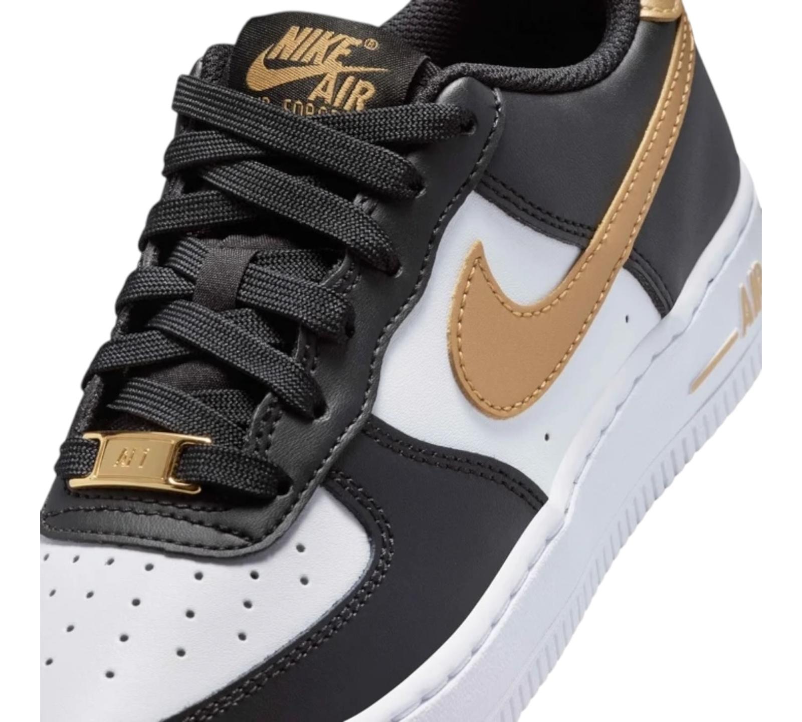 NIKE AIR FORCE 1 LOW BLACK WHITE METALLIC GOLD