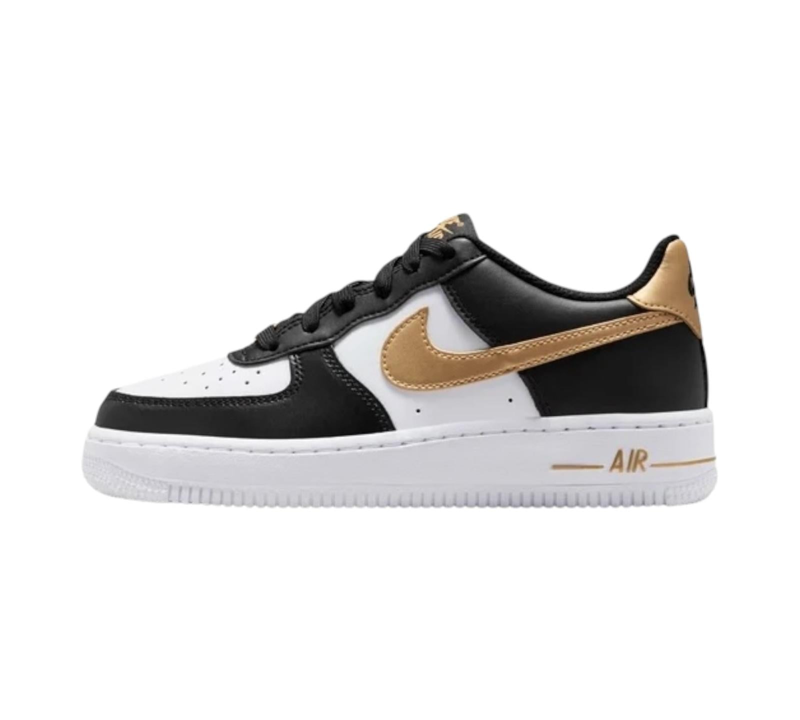 NIKE AIR FORCE 1 LOW BLACK WHITE METALLIC GOLD