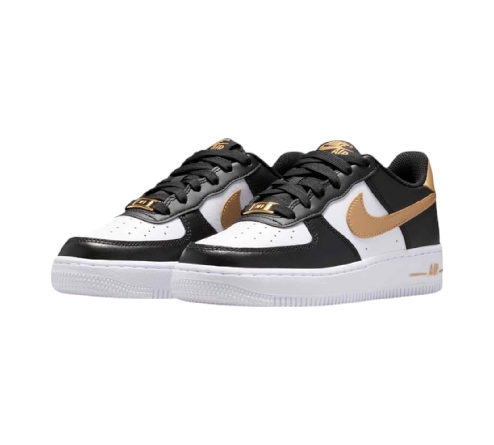 NIKE AIR FORCE 1 LOW BLACK WHITE METALLIC GOLD