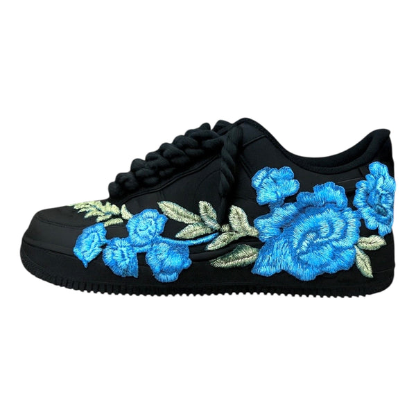 NIKE AIR FORCE 1 LOW 07 BLACK BLUE ROSE ROPE LACES